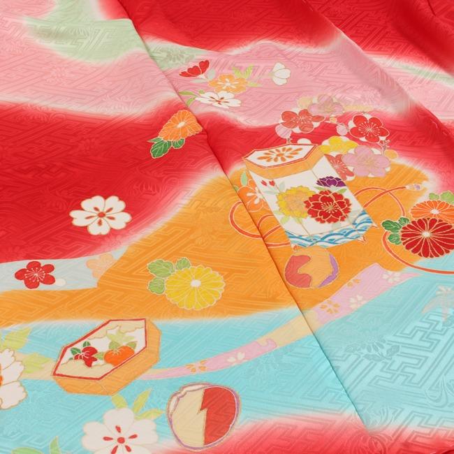七五三 着物 7歳 女の子 正絹 本絞り 手描き友禅 古典柄 赤 祝い着 七五三 着物 7歳 女の子 正絹 本絞り 手描き友禅 古典柄 赤 祝い着