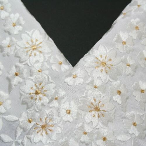 きもの 和 半衿 刺繍 半襟 振袖用 白地 七宝桜文 金刺繍 成人式 卒業式 
