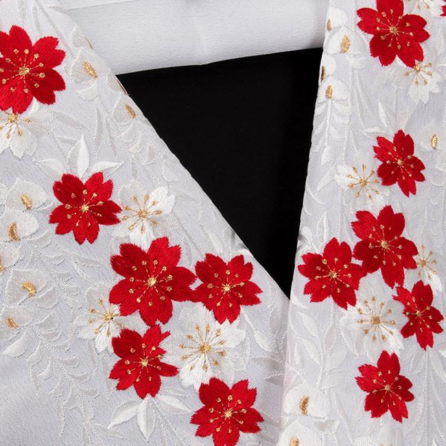 きもの 和 半衿 刺繍 振袖用 白地 白 赤・金 桜藤文 成人式 卒業式 半