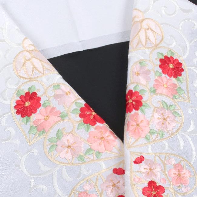 刺繍半襟 振袖用 白地 赤・ピンク 葵唐草文 成人式 卒業式 半衿 訪問 
