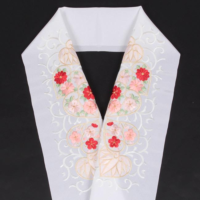 洗える刺繍半衿　葵　唐草　白　刺繍　【衿秀 和想庵】 楽天市場】【5/9 20:00-☆最大2000円クーポン】刺繍半襟 振袖用 白地