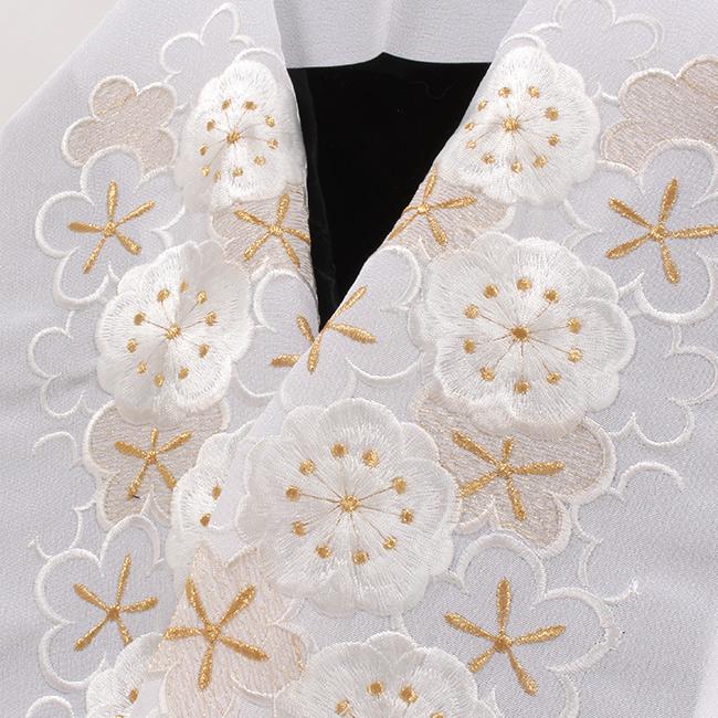 きもの 和 半衿 刺繍 白地 白 金刺繍 梅 花 成人式 卒業式 振袖 礼装用