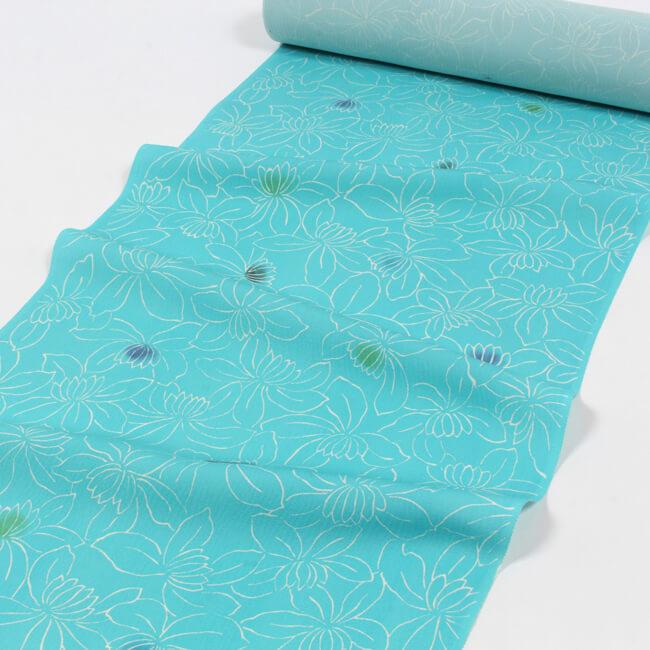 東京染 松煙染 特選友禅小紋着尺 花づくし/青緑色 特選丹後ちりめん  