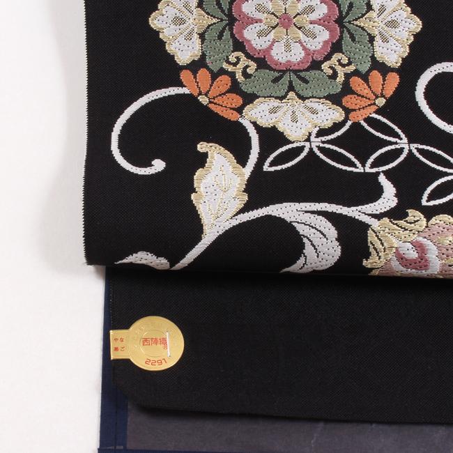 O0872 単衣 夏向き 美品 逸品 紗 セミフォーマル 唐草 正絹 袋帯 きもの 和 名古屋帯 正絹 志都香 九寸帯 唐草華文 黒 未仕立て