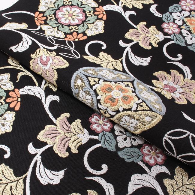 きもの 和 名古屋帯 正絹 志都香 九寸帯 唐草華文 黒 未仕立て