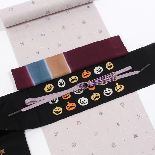 きもの 和 名古屋帯 正絹 黒地 西陣織 ハロウィン ジャックオー