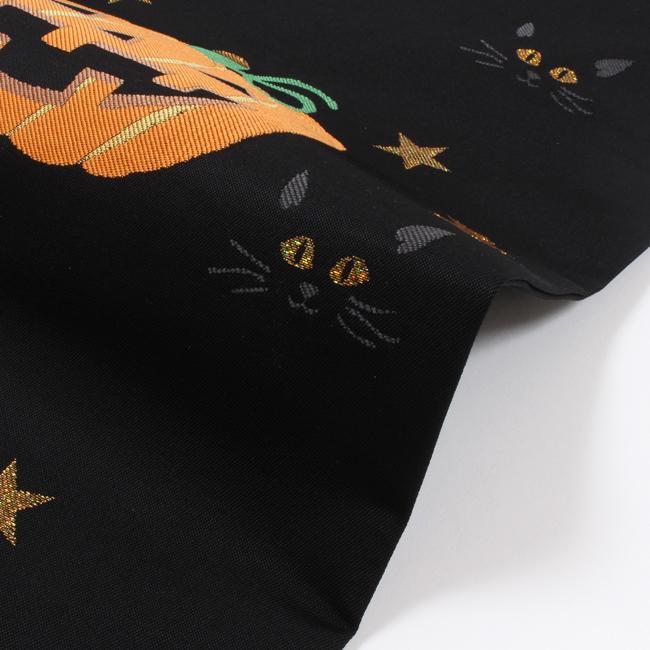 ハロウィン　名古屋帯　ジャック・オ・ランタン　黒 きもの 和 名古屋帯 正絹 黒地 西陣織 ハロウィン ジャックオー