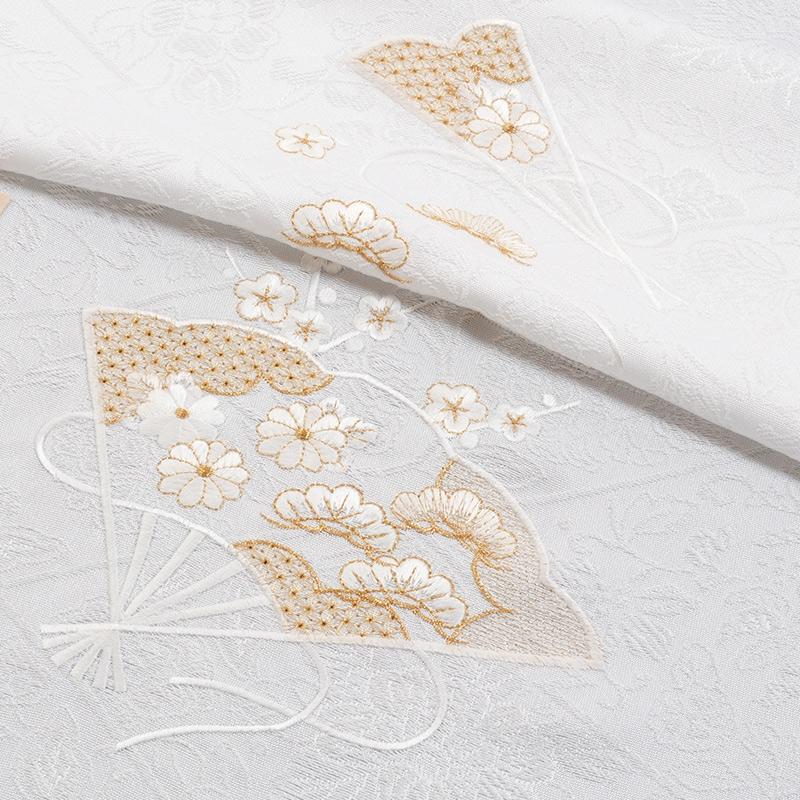 きもの 和 帯揚げ 正絹 白 留袖 唐織 刺繍入り 扇面松梅菊文 松川菱に 