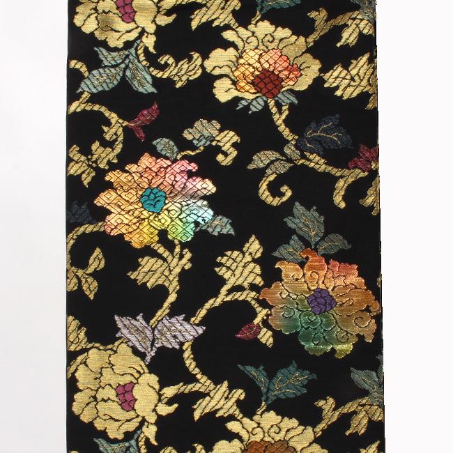 きもの 和 袋帯 正絹 黒地 インド更紗 小田機業謹製 西陣