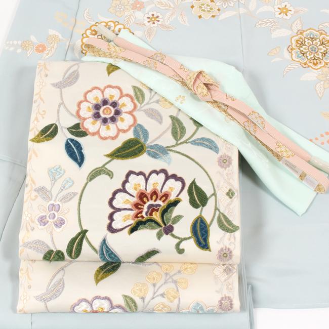 西陣の名門・鈴木特選西陣唐織 袋帯 唐綾錦染繍更紗献上文様オフ 