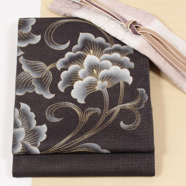 袋帯 しょうざん 西陣織 正絹 フォーマル 唐花文 焦げ茶地 モダン 金彩  
