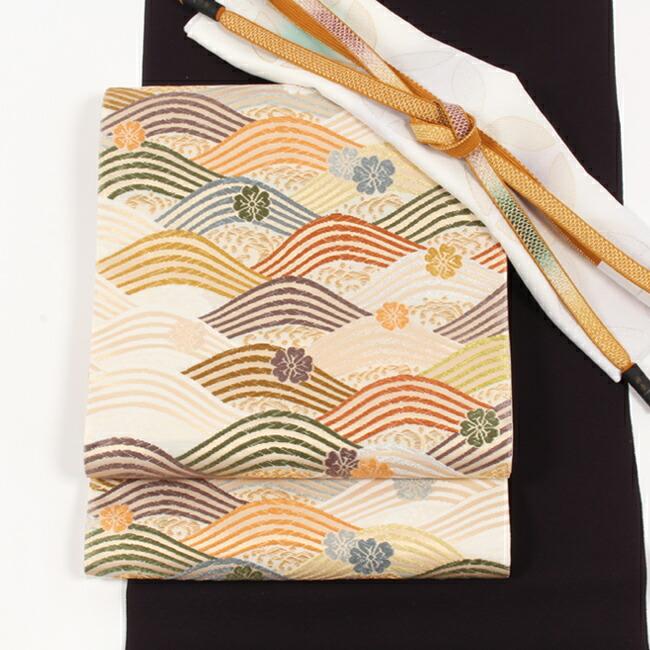 翠洸織創作西陣唐織 袋帯 青海波文白地 アイボリー地 礼装用