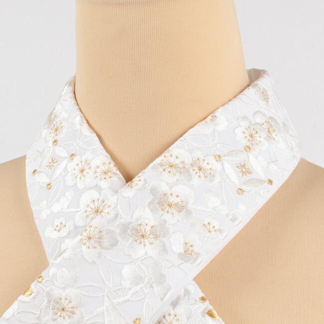 きもの 和 衿秀き楽っく専用替え衿 刺繍半襟 白地白金七宝梅宝尽し