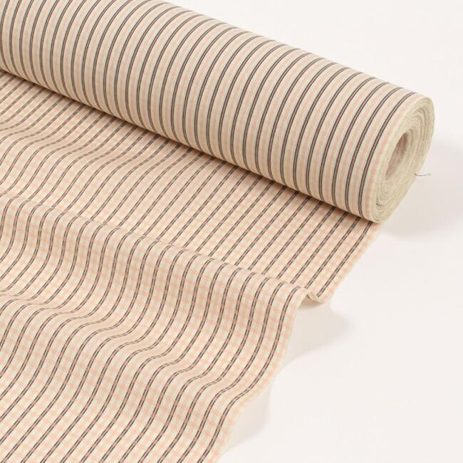 雨コート 反物 正絹西陣織 縞格子 アイボリー×黒×淡いピンク スリー  