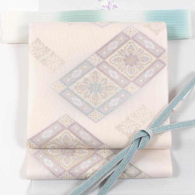 きもの 和 正絹 袋帯 夏帯 志都香 西陣織 絽 菱重ね飾り有職文 白地