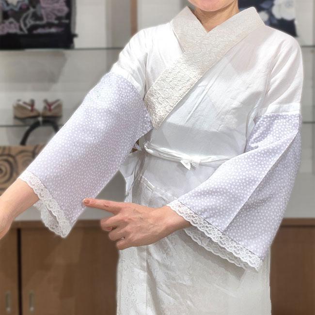 替え袖　筒袖 レース付き き楽っく専用　キュプラ 一花 ライラック 洗える マジックテープ付き 日本製 うそつき長襦袢用 衿秀 | きもの 和 | 07