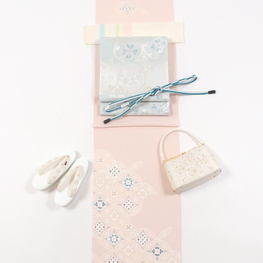 付け下げ 付下げ 着尺 京友禅 正絹 ピンク 薄桜 七宝更紗文 手加工