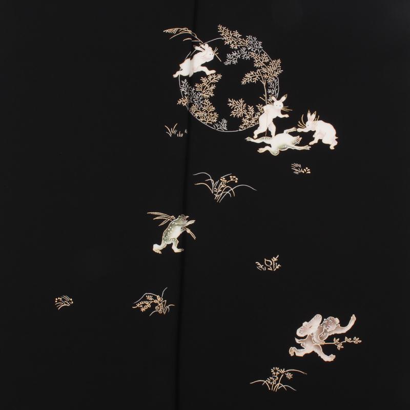 きもの 和 付け下げ 付下げ 着尺 正絹 鳥獣戯画 黒地 手描き京友禅 糊