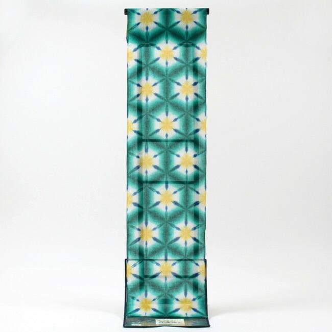 雪花絞り 浴衣 レディース 反物 藤井絞 緑 黄色 青 綿麻紅梅 四つ折り 日本