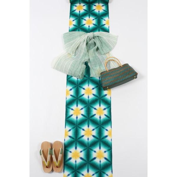 雪花絞り 浴衣 レディース 反物 藤井絞 緑 黄色 青 綿麻紅梅 四つ折り 日本