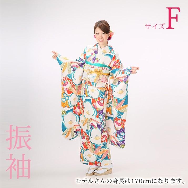 振袖レンタル19点フルセット【青/椿レトロ柄(化繊)】足袋プレゼント 