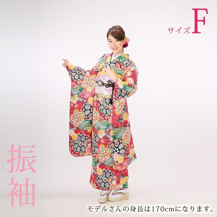 振袖レンタル19点フルセット【赤/捻じり梅総絞り柄(化繊)】足袋 
