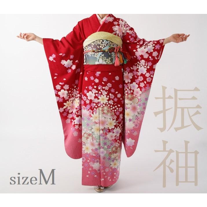 振袖レンタル19点フルセット【Mサイズ/赤地に秋桜】足袋プレゼント