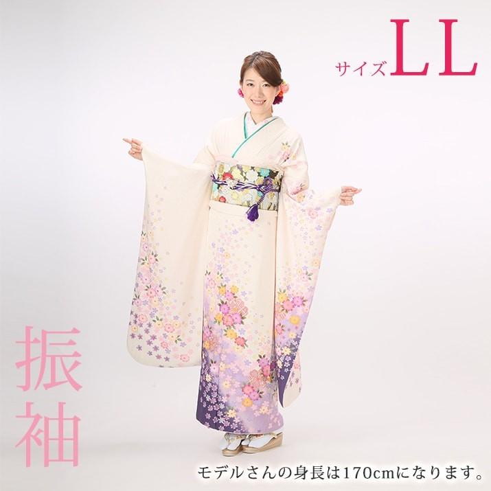 振袖レンタル19点フルセット【LLサイズ/白/秋桜】足袋プレゼント 成人 