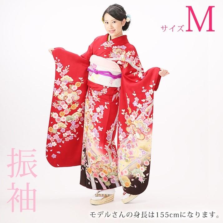 振袖レンタル19点フルセット【Mサイズ/赤/松竹梅】足袋プレゼント 成人