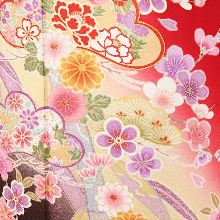 振袖レンタル19点フルセット【Mサイズ/赤/松竹梅】足袋プレゼント 成人