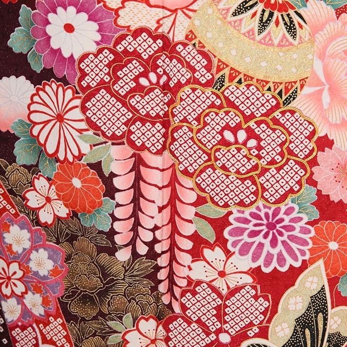 振袖レンタル19点フルセット【Mサイズ/赤/蝶と花の祭典】足袋
