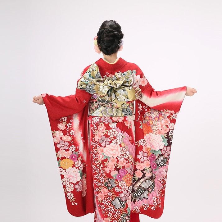 振袖レンタル19点フルセット【Mサイズ/赤/蝶と花の祭典】足袋