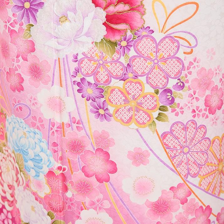 振袖レンタル19点フルセット【Lサイズ/白ピンク/花飾り】足袋