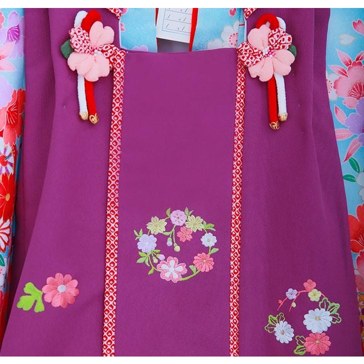 七五三レンタル8点フルセット 3歳【水色花/紫被布】女の子 被布セット
