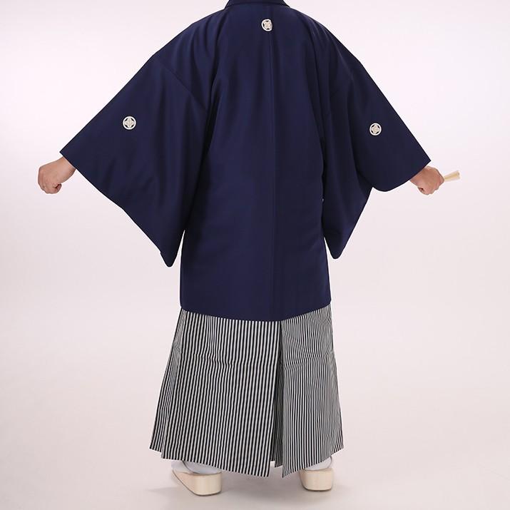 【レンタル】紳士紋付袴レンタル9点フルセット【紺色/全サイズ対応】白足袋プレゼント SML 着物レンタル 貸衣装 和服 メンズ 結婚式 婚礼写真 紋付 袴の画像