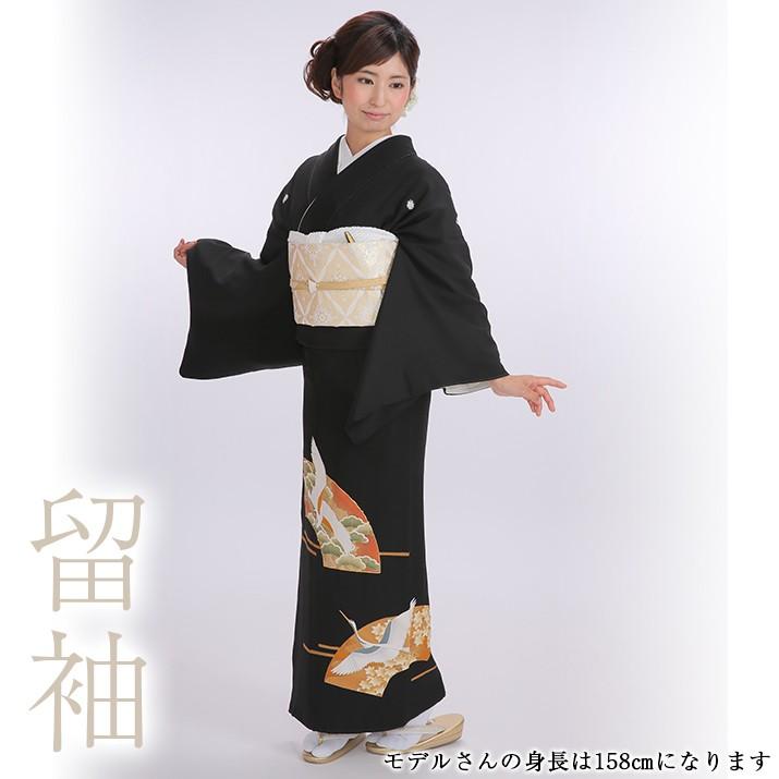 黒留袖レンタル18点フルセット 【Mサイズ/扇面に鶴】足袋プレゼント 黒 