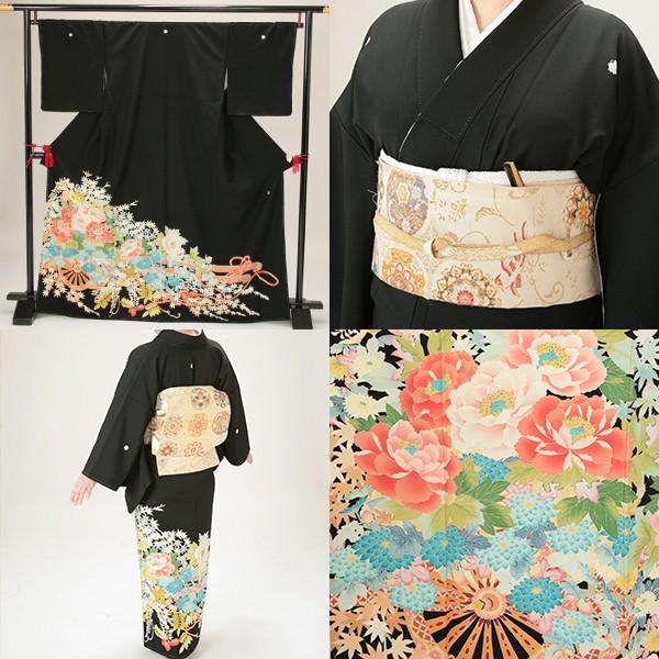 黒留袖レンタル18点フルセット 【花車に紅葉】足袋プレゼント 黒留袖 