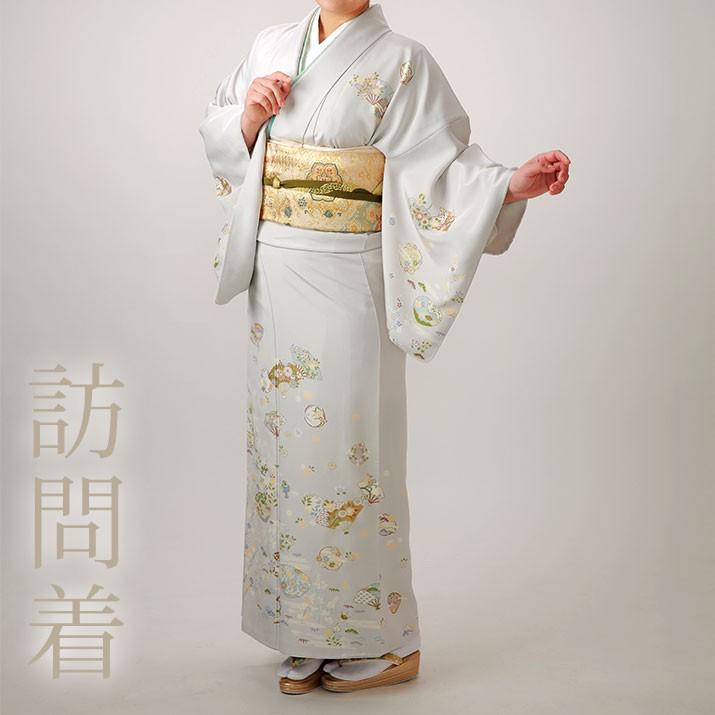 訪問着 フルセット 着物 扇 華やか 重ね襟付き 訪問着レンタル18点フル
