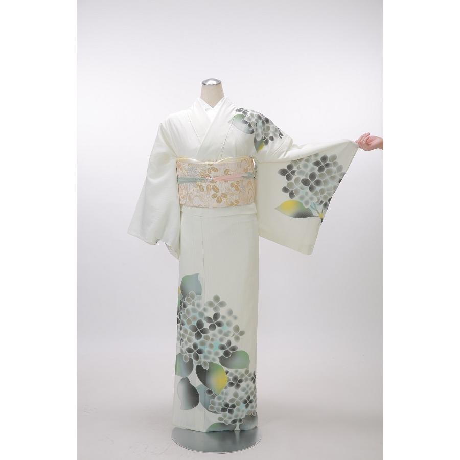 夏物】訪問着レンタル17点フルセット【絽/クリーム色 紫陽花 夏物】訪問着レンタル17点フルセット【絽/クリーム色 紫陽花