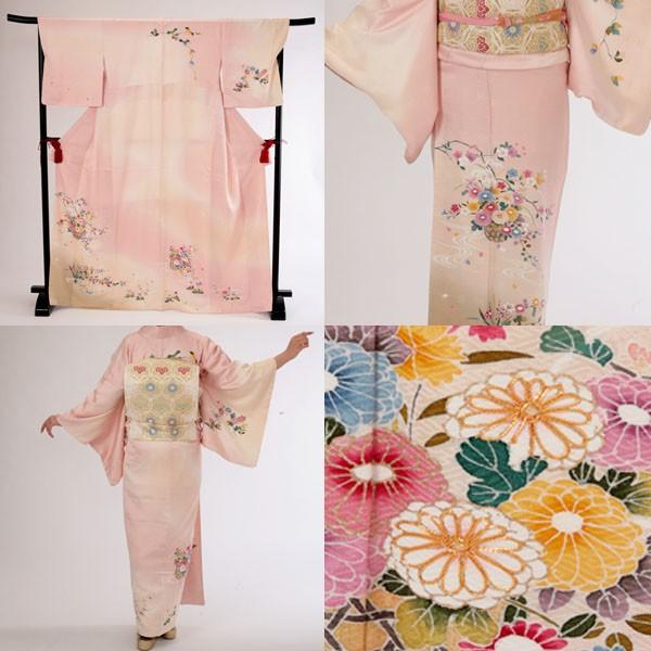 訪問着レンタル18点フルセット【ピンク/小花】足袋プレゼント 着物