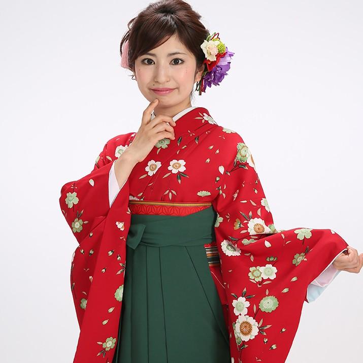 袴レンタル15点フルセット【Mサイズ/赤/小花】 足袋プレゼント 卒業式
