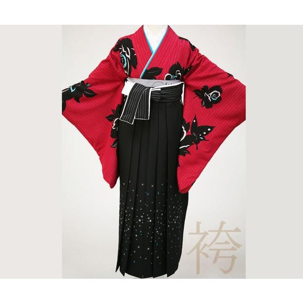 袴賃借15点フルセット【S大きさ/妖艶華(2尺袖)＆黒渡り間(袴)】足袋差し上げ物 卒式 袴 はかま 女 最高学府 短大 専門職授業時間 小学生 御師匠さん レンタル-着物、浴衣