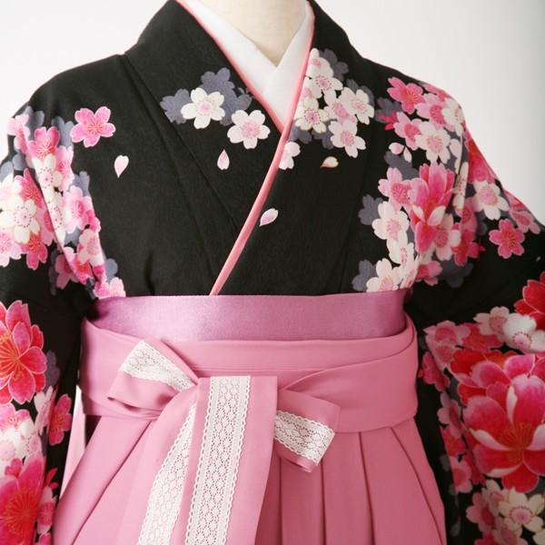 袴レンタル15点フルセット【Sサイズ/黒ピンク】足袋プレゼント 卒業式 