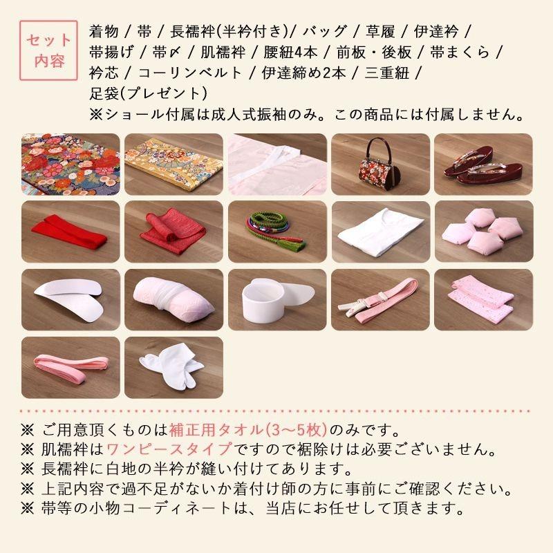 振袖レンタル 小さいサイズ 小柄 正絹 シンプル fg-307b フルセット