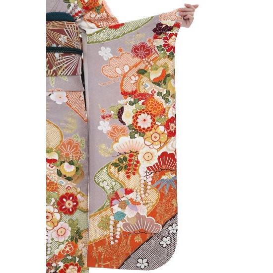 【美品】鈴乃屋　正絹　振袖 総絞り9点セット　髪飾りショールブーツ付 成人式 ショール 振袖レンタル 正絹 総絞り fg-345 フルセット一式