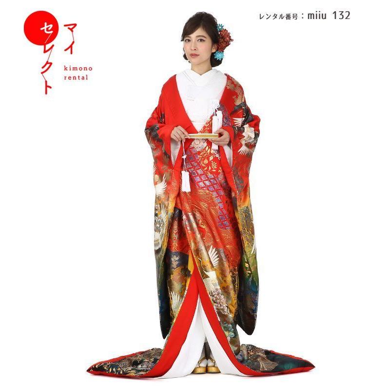 正絹 高級「色打掛フルセットレンタル」150-165cm/掛け替えセット割引/miiu_132/花嫁和装 打ち掛け 掛下 ハコセコ 衿 髪飾り 貸衣装