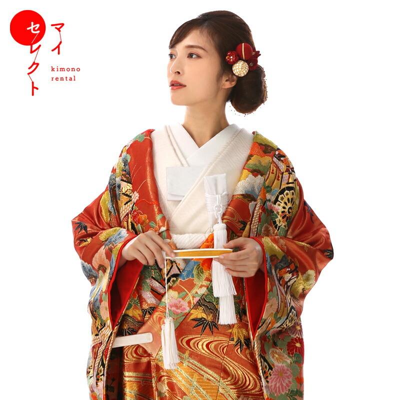 正絹 高級「色打掛フルセットレンタル」150-165cm/掛け替えセット割引/miiu_329/花嫁和装 打ち掛け 掛下 ハコセコ 衿 髪飾り 貸衣装