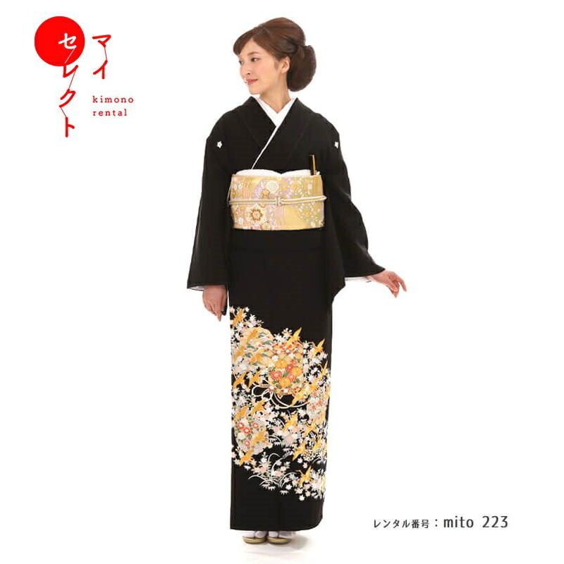 留袖レンタル 刺繍 黒 mito-223 30代 40代 50代 高級 正絹 人気 結婚式