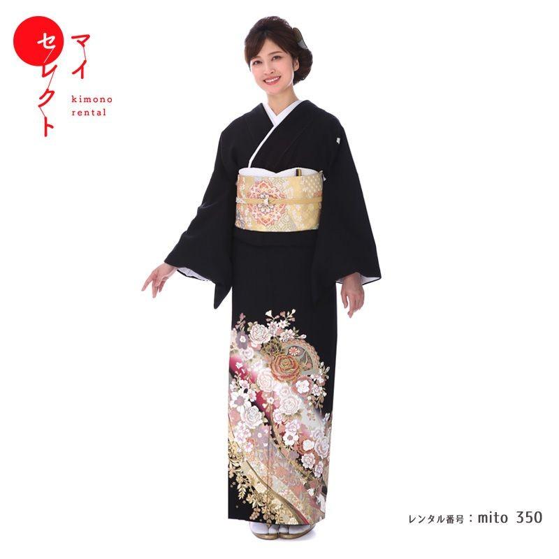 留袖レンタル 桂由美 花の訪れローズ 大きいサイズ 黒 mito-350H 高級 正絹 人気 結婚式
