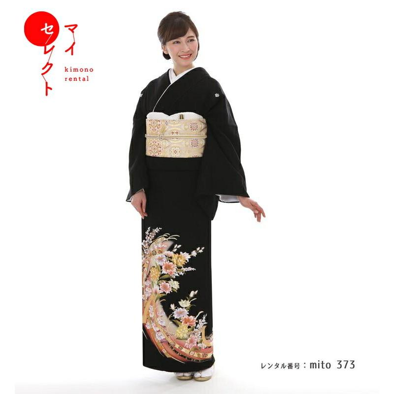 留袖レンタル 刺繍 黒 mito-373 30代 40代 50代 60代 高級 正絹 人気